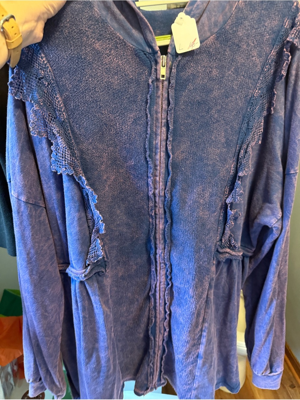 Women's Purple Zip-Front Hoodie with Crochet Trim